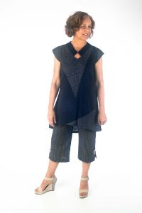 Indigo tunic with complementary fabrics