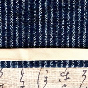Japanese Indigo Classic Stripe Fabric with Japanese Cream Kanji Calligraphy Print Fabric Contrast