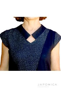 Asymmetrical Tunic Top in Indigo Japanese Cotton Fabric - Close Up