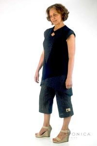 Asymmetrical Tunic Top in Japanese Indigo Cotton Fabric Australia - Left Side