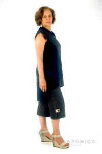 Asymmetrical Tunic Top in Japanese Indigo Cotton Fabric - Side View